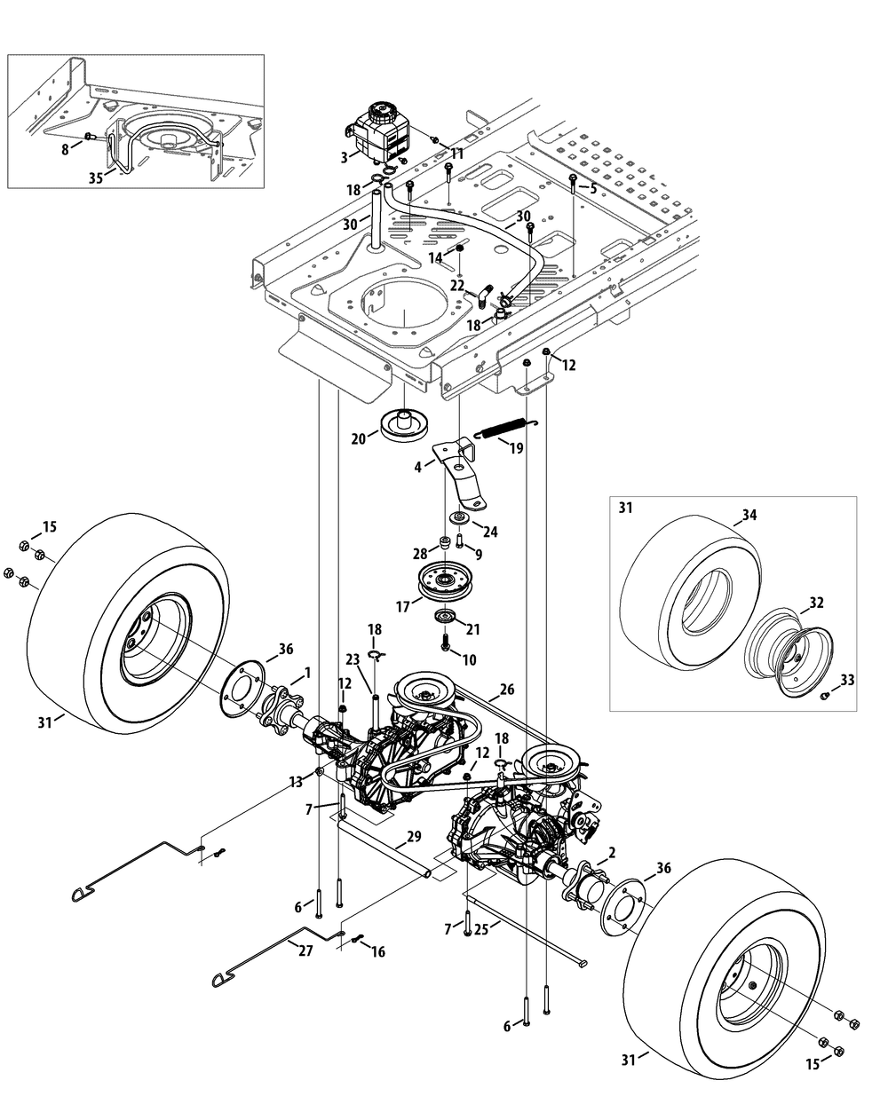 Drive System Diagram and Parts List for Z-FORCESZ48 (53ATDFJB-53ATDFJB050)(2014) Cub Cadet Lawn Tractor